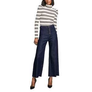 Veronica Beard Grant Wide Leg High Rise Jeans Exposed Button Dark Indigo Size 28